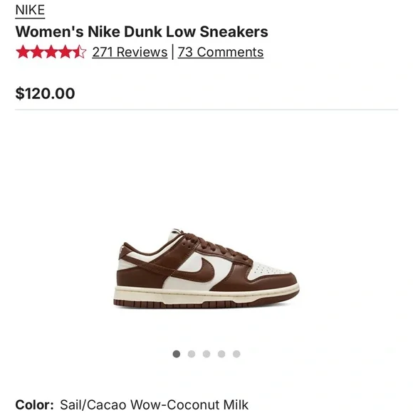 Nike Women's Dunk Low Sneakers - Cacao and Coconut Milk - Picture 1 of 4